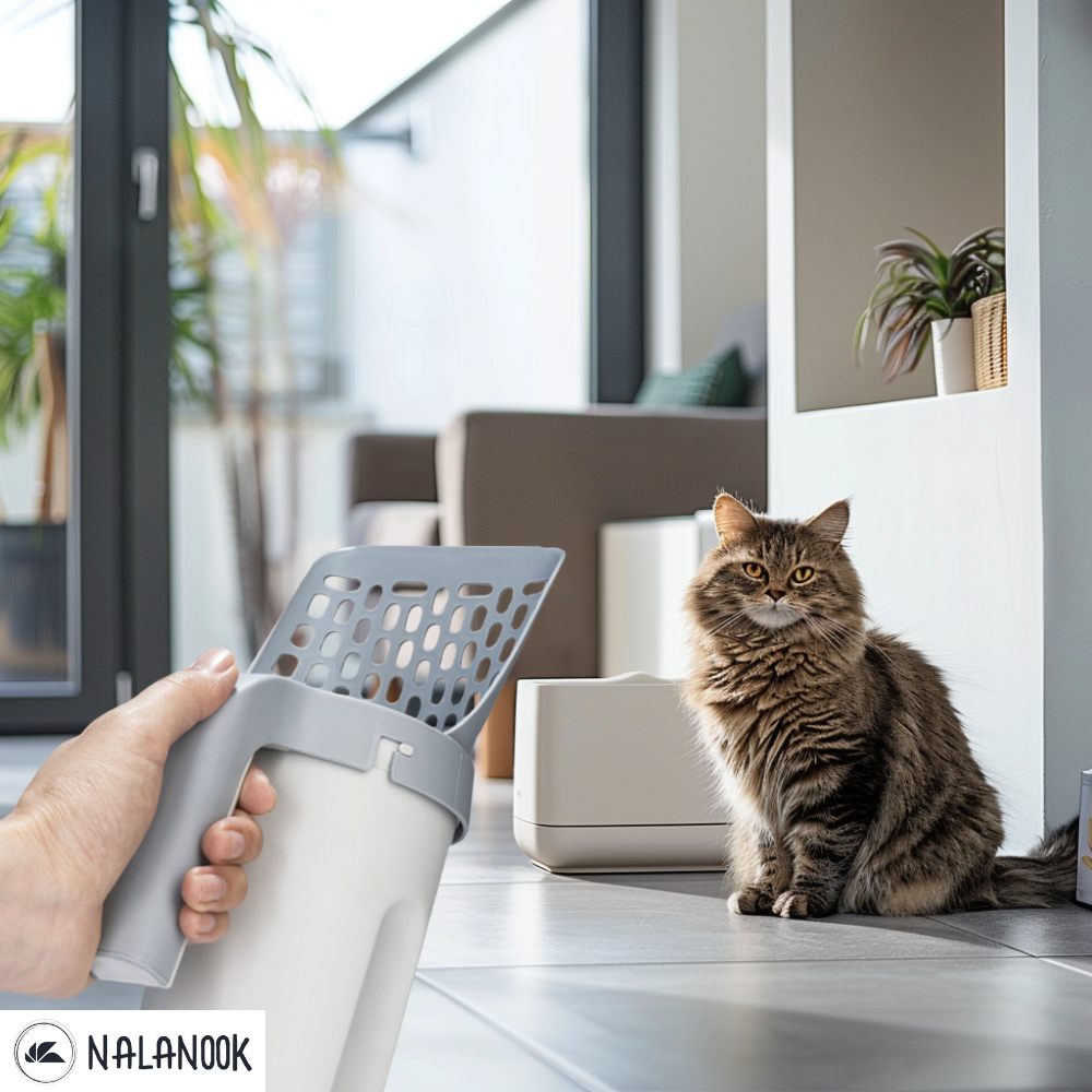 Katzenstreuschaufel mit integriertem Eimer - Saubere Katzentoilette leicht gemacht